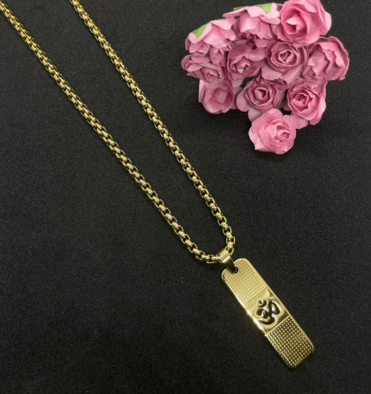 Om Pendant Dotted Design Gold Pendant Chain for Men (24 Inch)