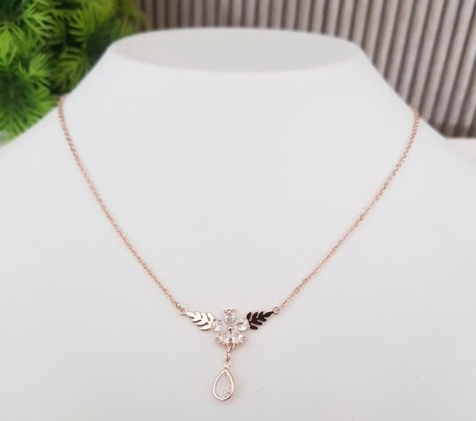 Elegant Rose Gold Floral Pendant Necklace with Leaf Accents